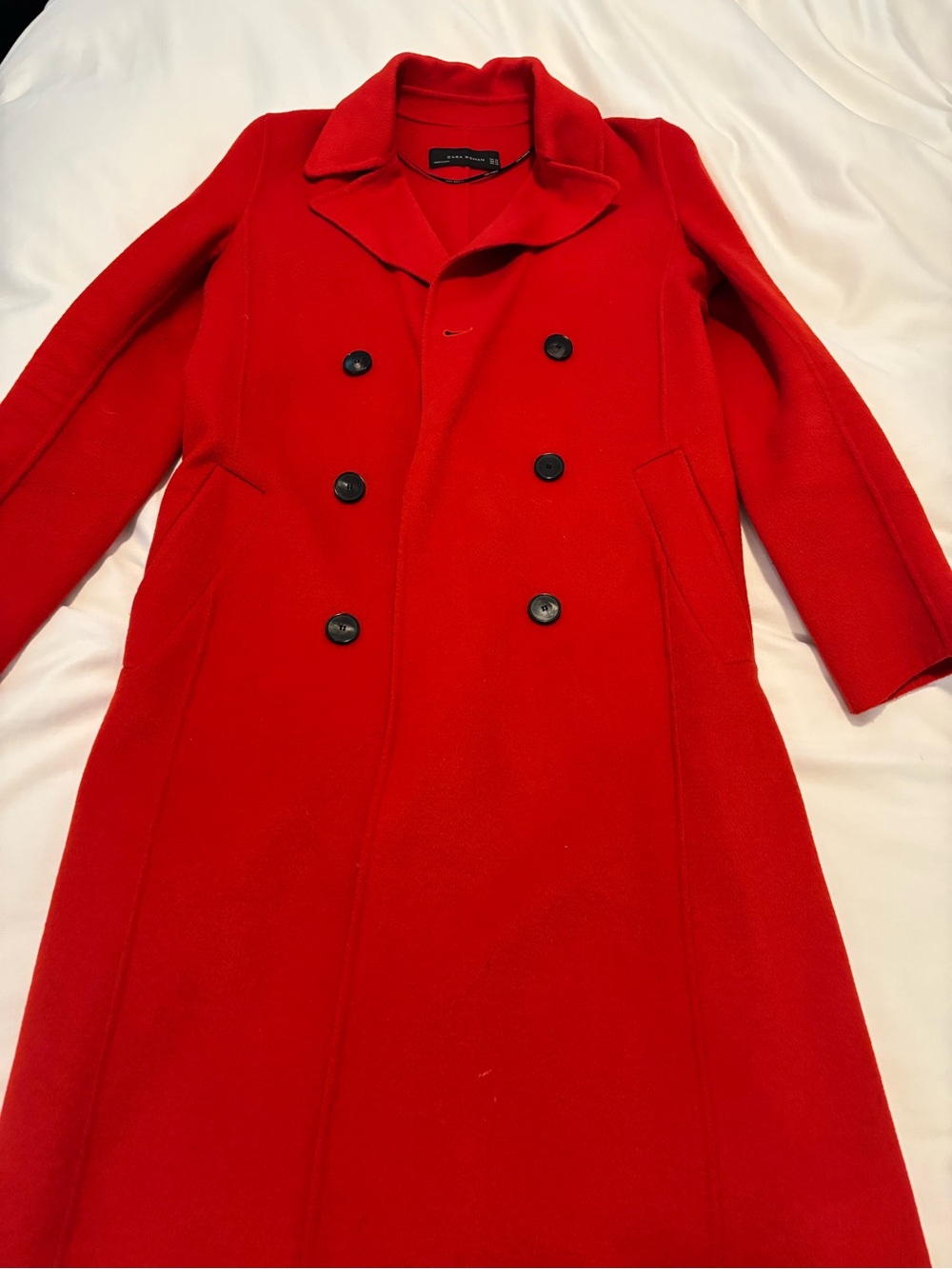 Zara Bold Red Double-Breasted Pea/trench Coat